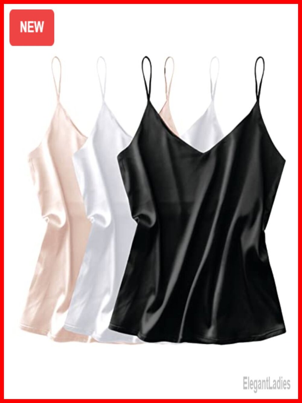 3 Pack Silk Satin Tank Top V Neck Camisole Spaghetti Strap Sleeveless Blouse